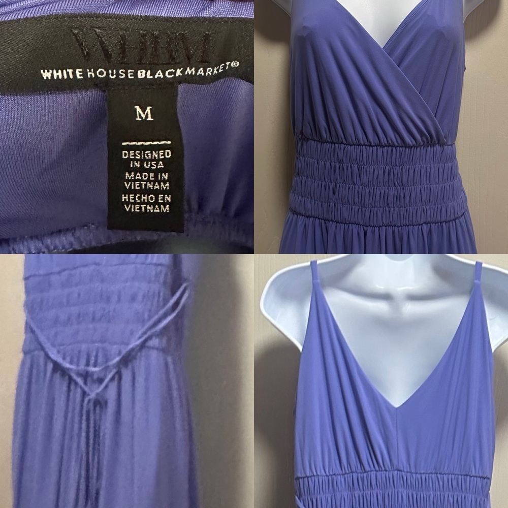 ✨💜White House Black Market WHBM Purple PeriwinkleV-Neck Ruched Maxi Dress Size M - Picture 9 of 16